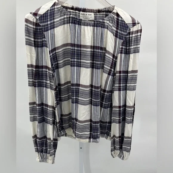 Anthropologie Cloth & Stone  Glacier Plaid Blouse - Size Small - Picture 3 of 10
